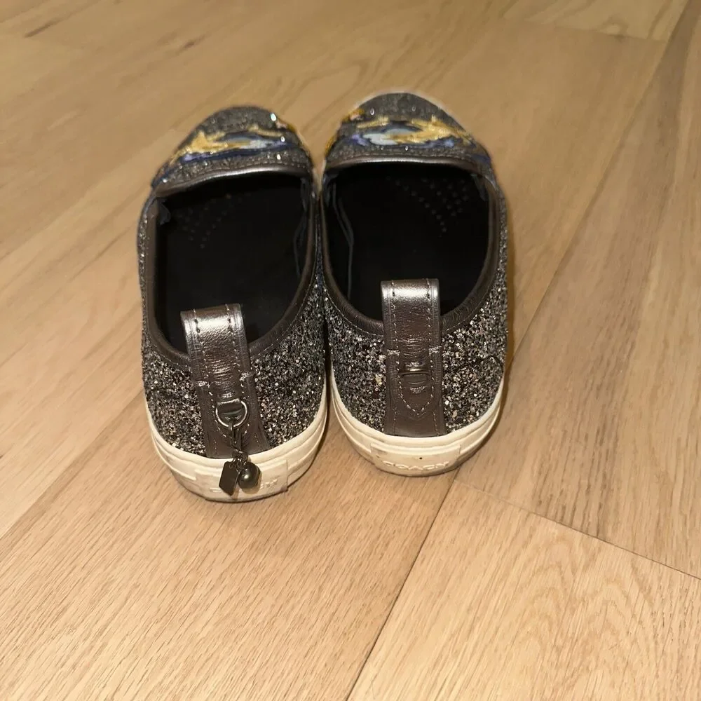 COACH Shooting Star Glitter Sneakers Signature Shoe 10 B Coated Canvas Platform - Picture 3 of 9